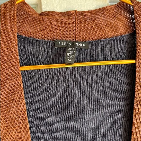 New Eileen fisher midnight blue brown silk tencel long open cardigan - Picture 4 of 8